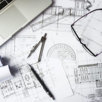image of engineering objects on workplace top view.construction
